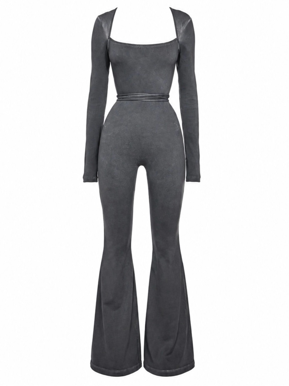 Darker Wavs Long Sleeve Jumpsuit in Charcoal Gray